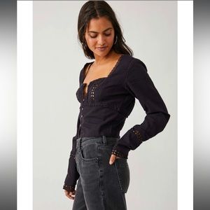 Free People Joi Black Blouse Sz M